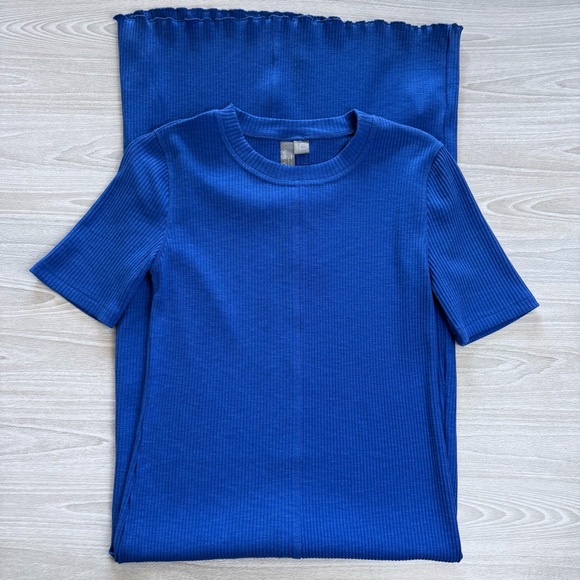 Sweaty Betty Ribbed Midi Dress Short Sleeves Lightning Blue Size XS - Picture 5 of 11